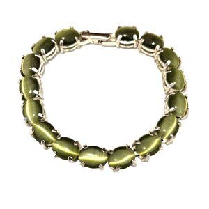 Vintage Avon Silver Tone Olive Green Moonstone  Tennis Bracelet